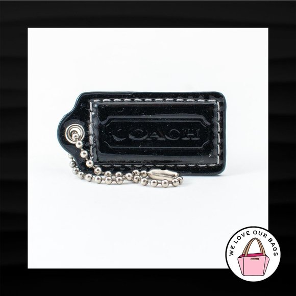 2" Medium COACH BLACK PATENT LEATHER KEY FOB BAG CHARM KEYCHAIN HANGTAG TAG - Picture 1 of 1